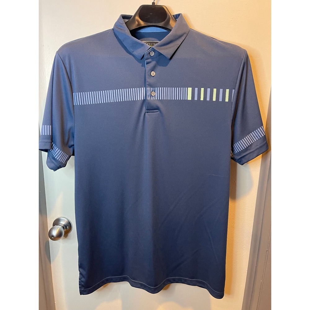 PGA Tour Pro Series Mens XL Athletic Fit Navy Blue Geometric Golf Polo Shirt